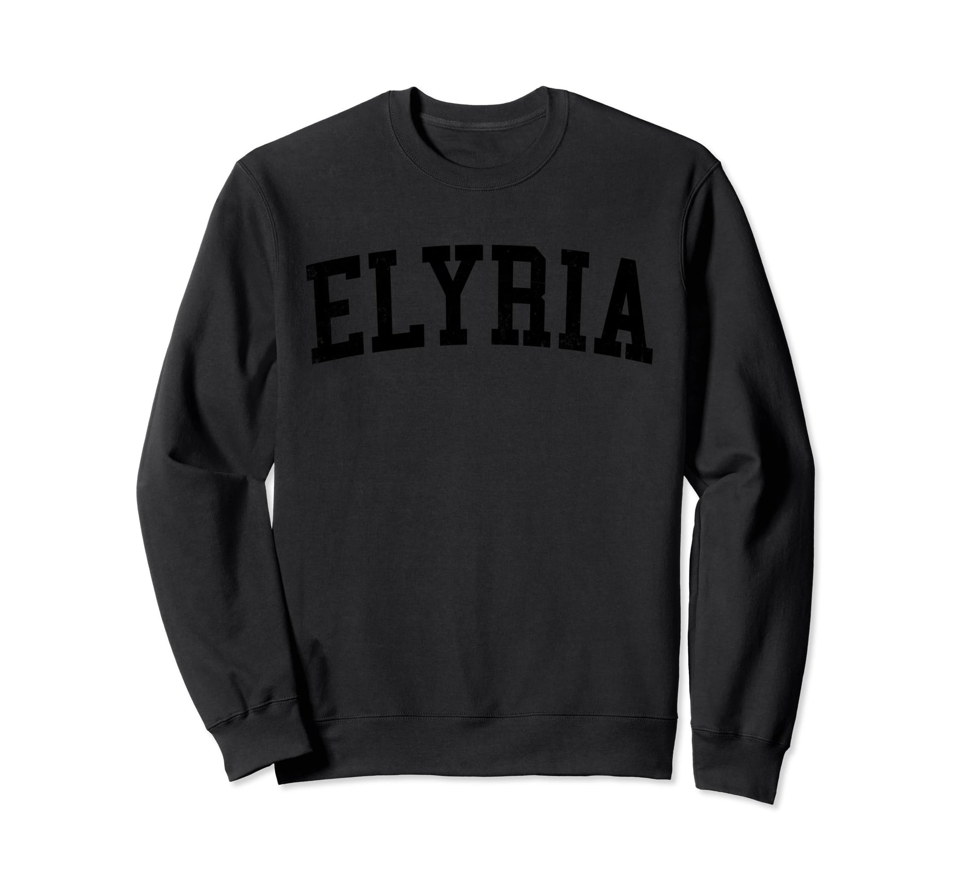 Elyria Oh Distressed Black Varsity Sweatshirt - Unique Graphic for Adults - T-Shirt, Sweatshirt, Hoodie