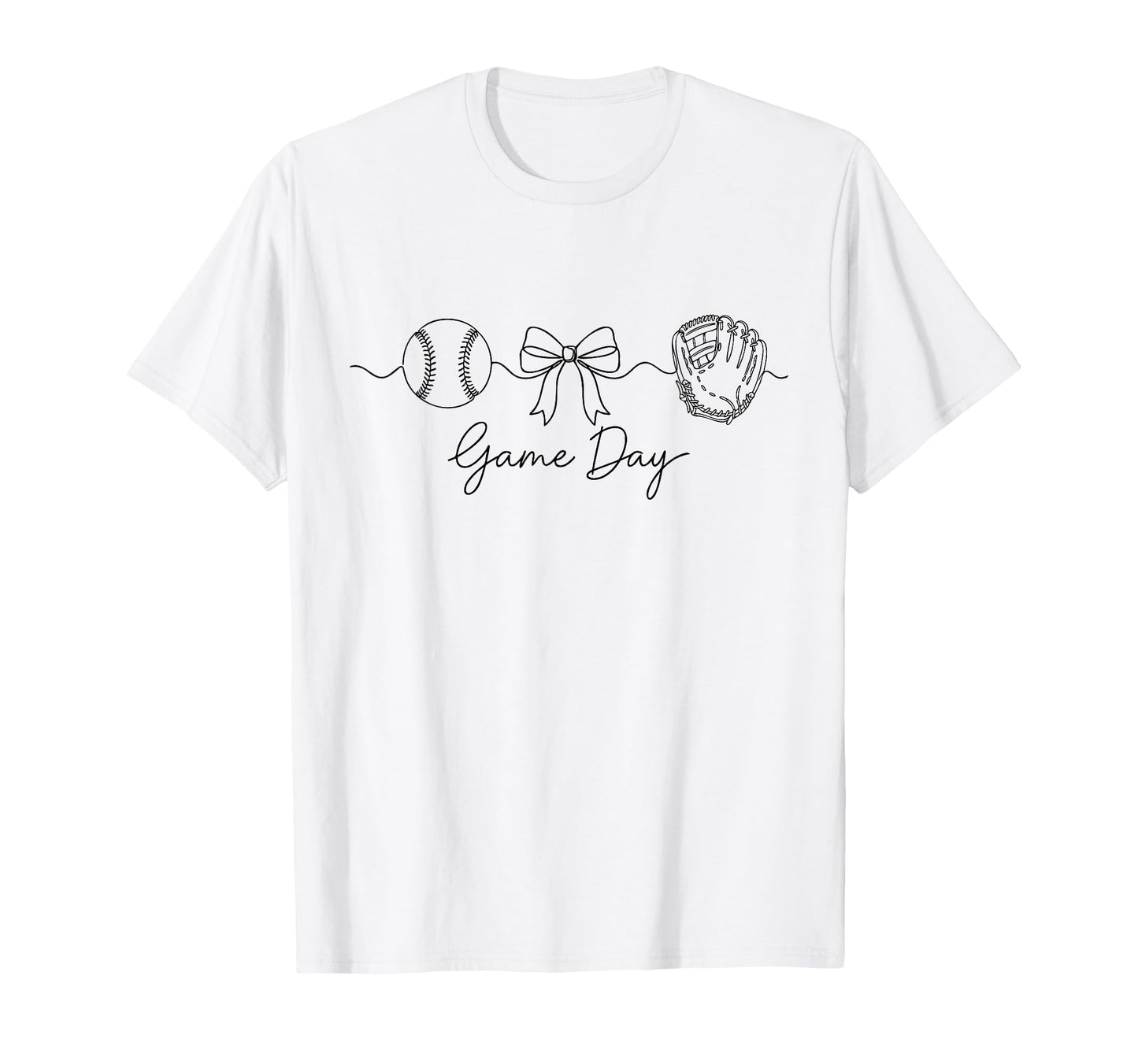 Game Day Baseball Mom Ball Bow Glove T-Shirt - Minimalist Print Unisex - T-Shirt, Sweatshirt, Hoodie