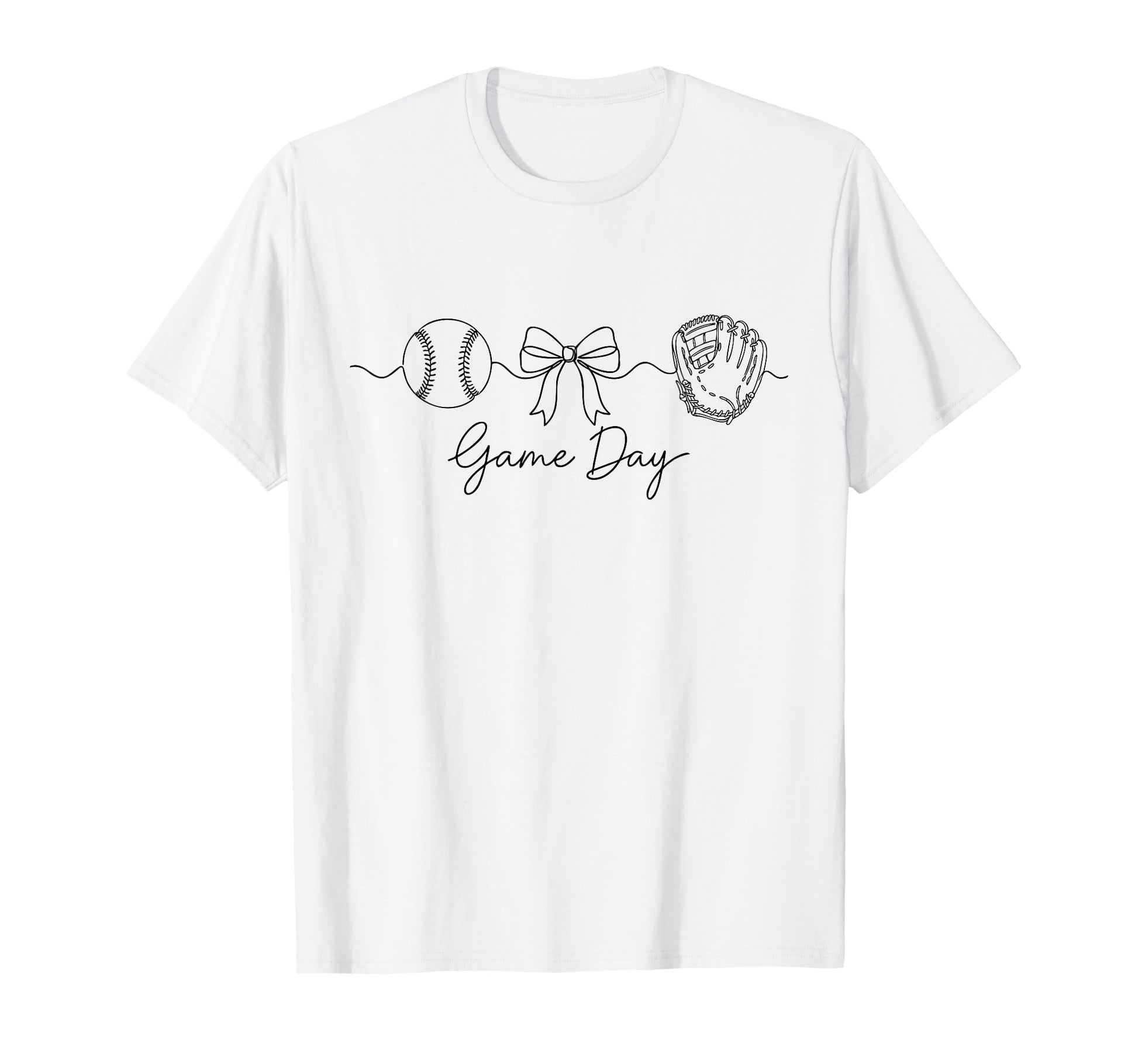 Game Day Baseball Mom Ball Bow Glove T-Shirt - Minimalist Print Unisex - T-Shirt, Sweatshirt, Hoodie