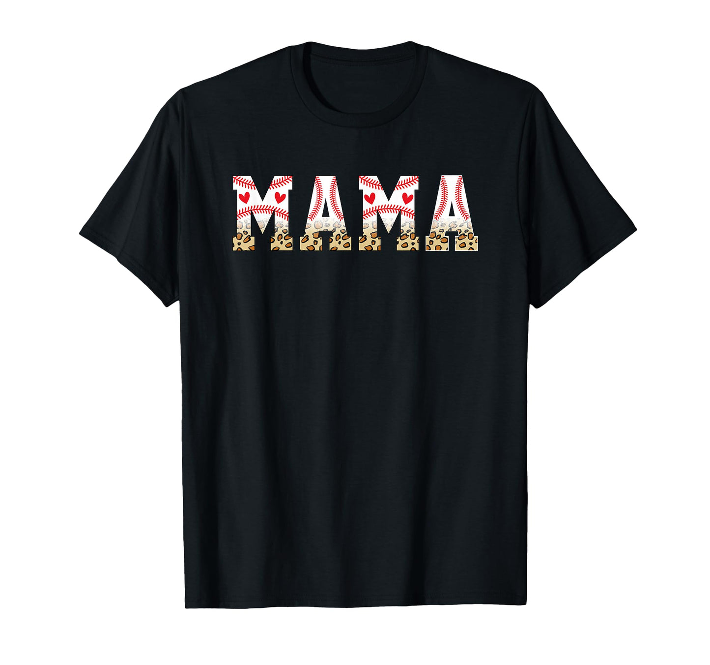Mama Baseball Leopard Heart Love T-Shirt - Trendy Graphic for Adults - T-Shirt, Sweatshirt, Hoodie