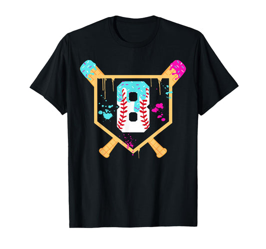 Baseball 8 Year Old Ice Cream Drip 8Th T-Shirt - Graphic Print for Adults - T-Shirt, Sweatshirt, Hoodie