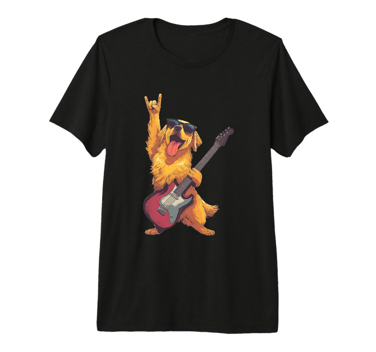 Funny Rock Dog Golden Retriever Guitarist T-Shirt - Unique Graphic Unisex - T-Shirt, Sweatshirt, Hoodie