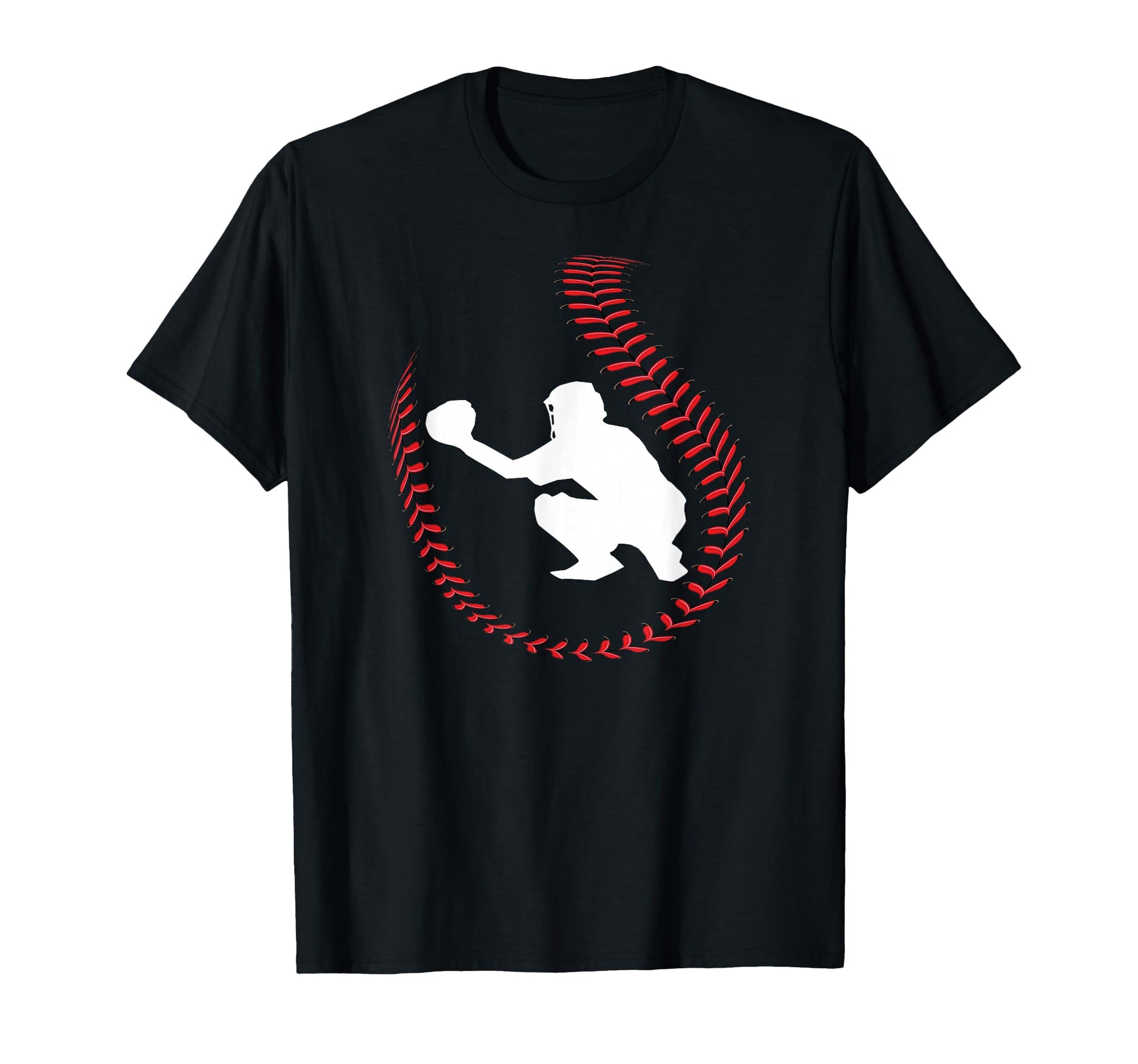 Baseball Catcher Ball Stitch Silhouette T-Shirt - Trendy Graphic for Adults - T-Shirt, Sweatshirt, Hoodie