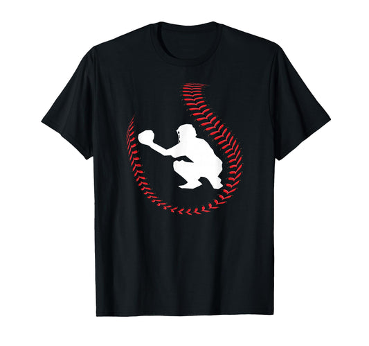 Baseball Catcher Ball Stitch Silhouette T-Shirt - Trendy Graphic for Adults - T-Shirt, Sweatshirt, Hoodie