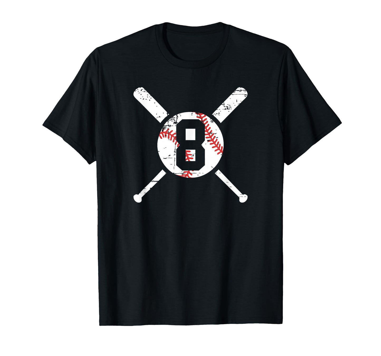 Baseball Number 8 Eight Distressed T-Shirt - Casual Everyday Wear Unisex - T-Shirt, Sweatshirt, Hoodie