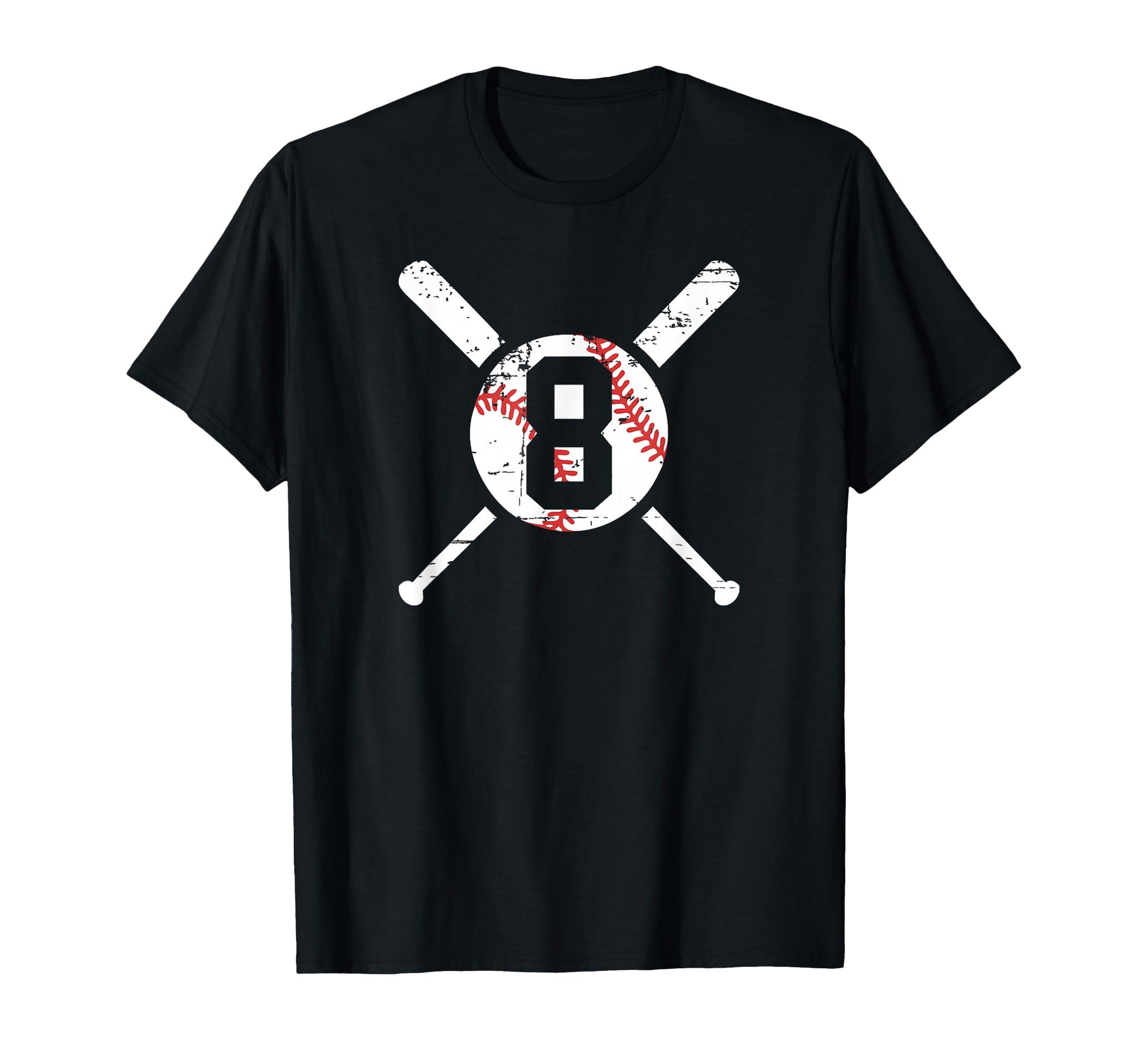 Baseball Number 8 Eight Distressed T-Shirt - Casual Everyday Wear Unisex - T-Shirt, Sweatshirt, Hoodie