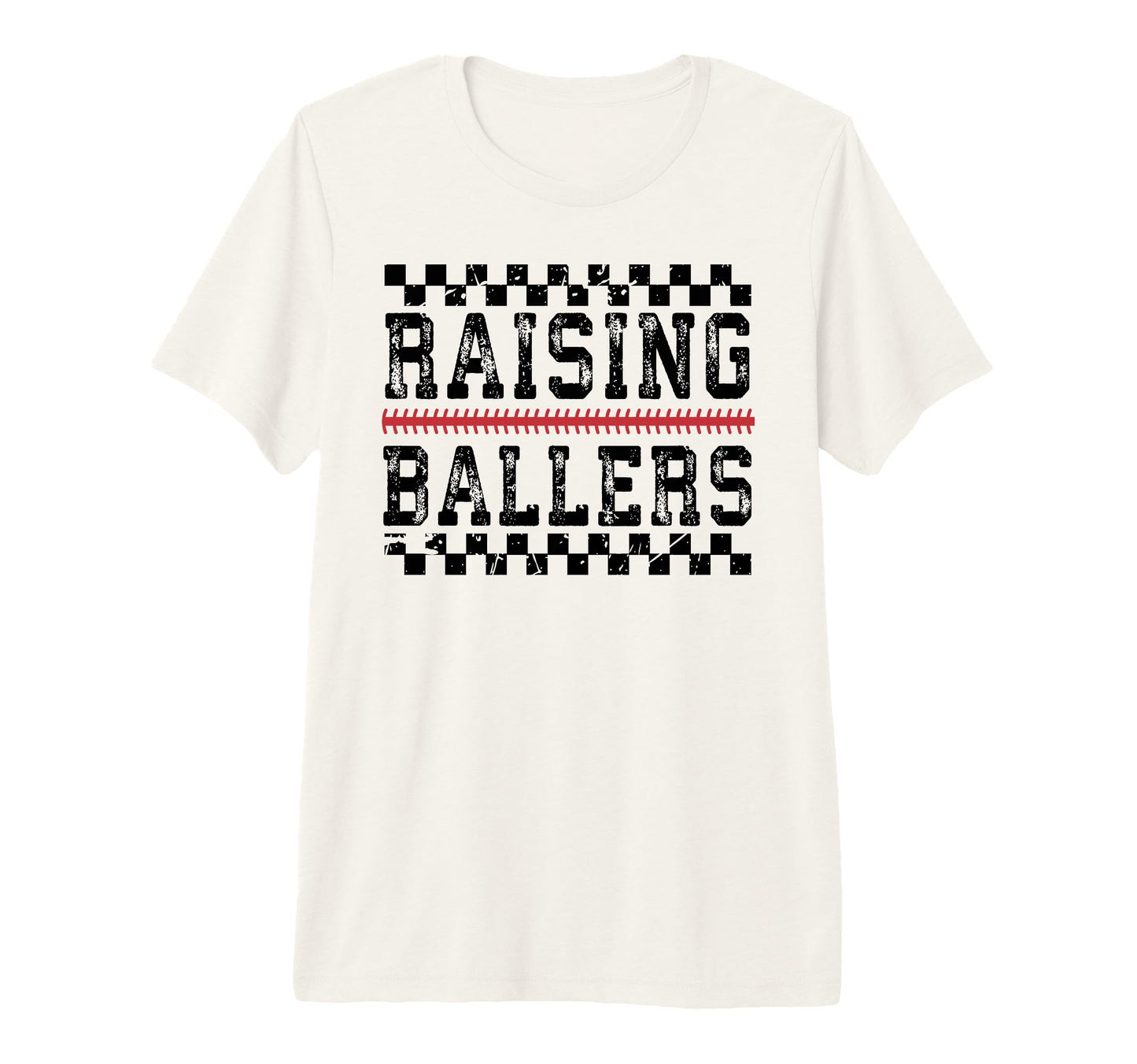 Raising Ballers Checkered Baseball T-Shirt - Aesthetic Graphic for Adults - T-Shirt, Sweatshirt, Hoodie