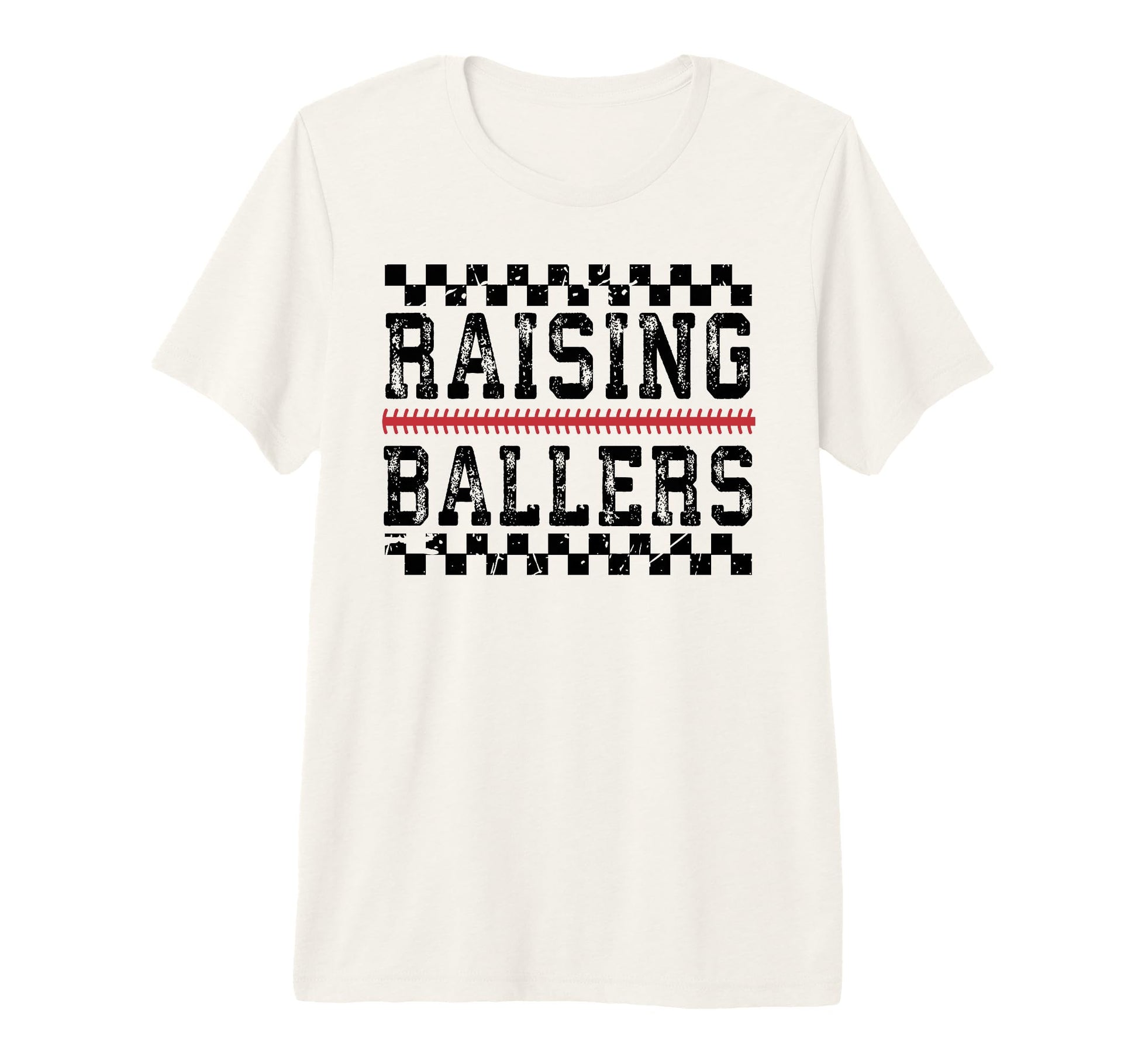 Raising Ballers Checkered Baseball T-Shirt - Aesthetic Graphic for Adults - T-Shirt, Sweatshirt, Hoodie