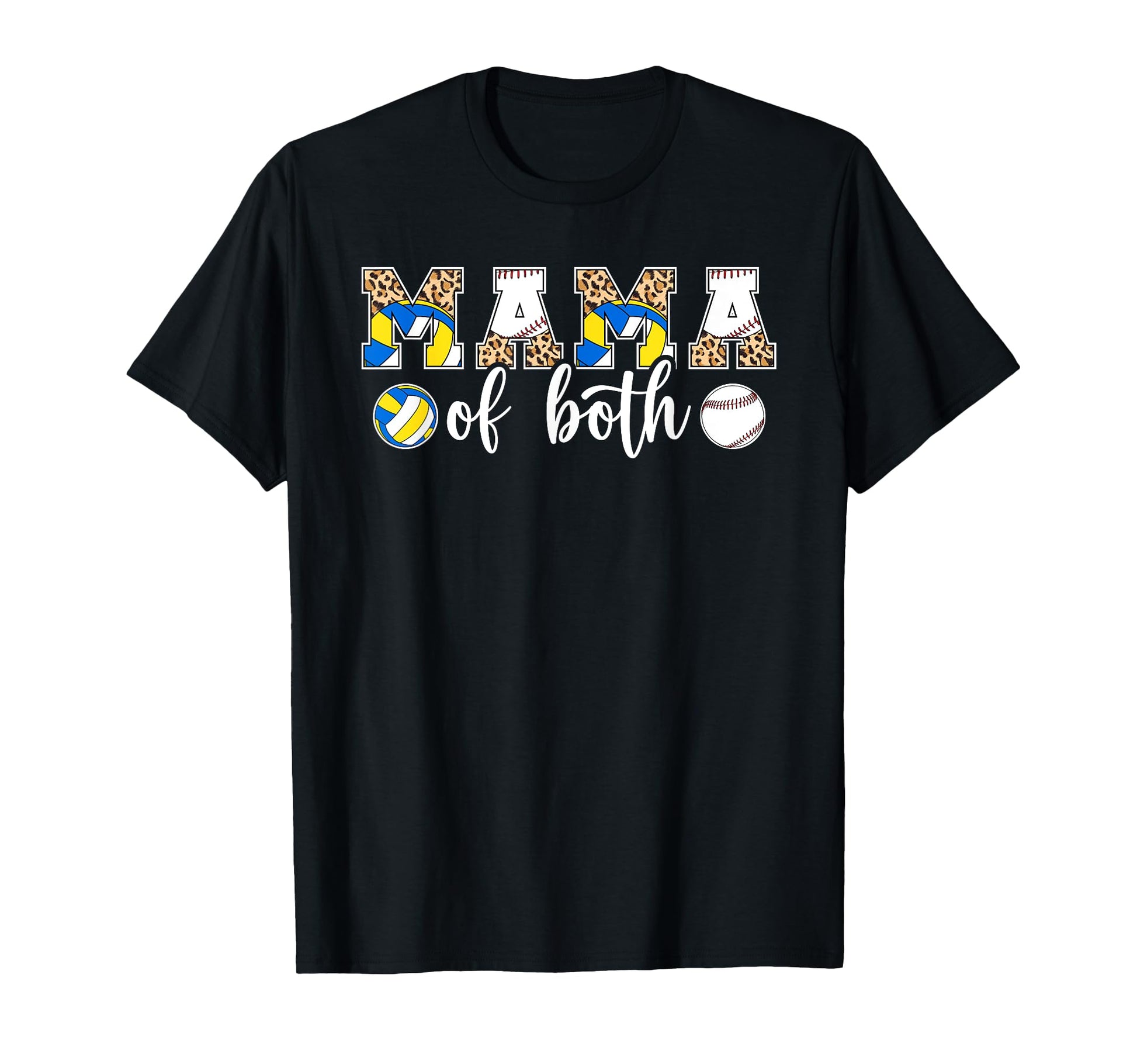 Mama Both Leopard Volleyball Baseball T-Shirt - Unique Graphic for Adults - T-Shirt, Sweatshirt, Hoodie