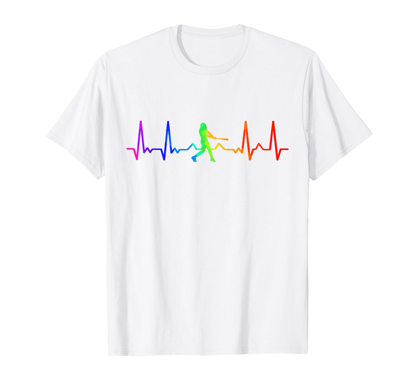 Baseball Fan Heartbeat Pulse Rainbow T-Shirt - Graphic Print Unisex - T-Shirt, Sweatshirt, Hoodie