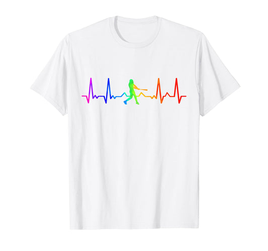 Baseball Fan Heartbeat Pulse Rainbow T-Shirt - Graphic Print Unisex - T-Shirt, Sweatshirt, Hoodie