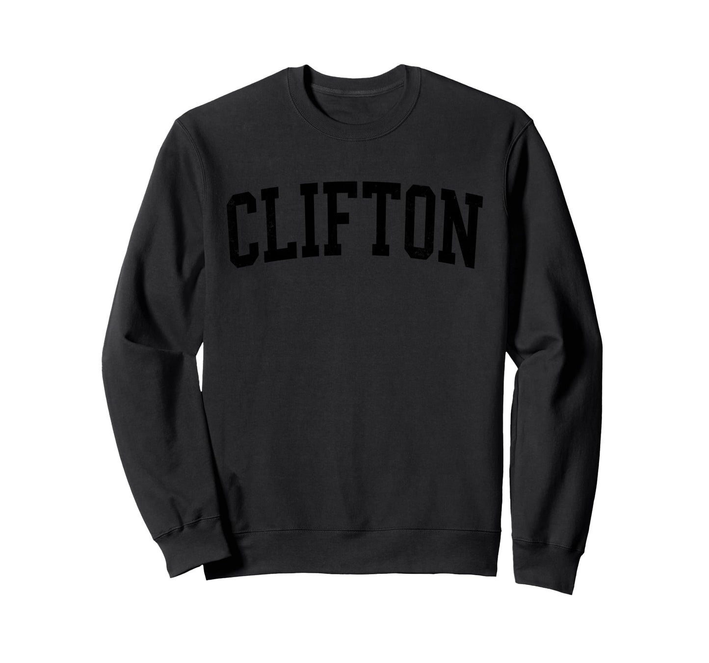 Clifton Nj Distressed Black Varsity Sweatshirt - Trendy Graphic for Adults - T-Shirt, Sweatshirt, Hoodie