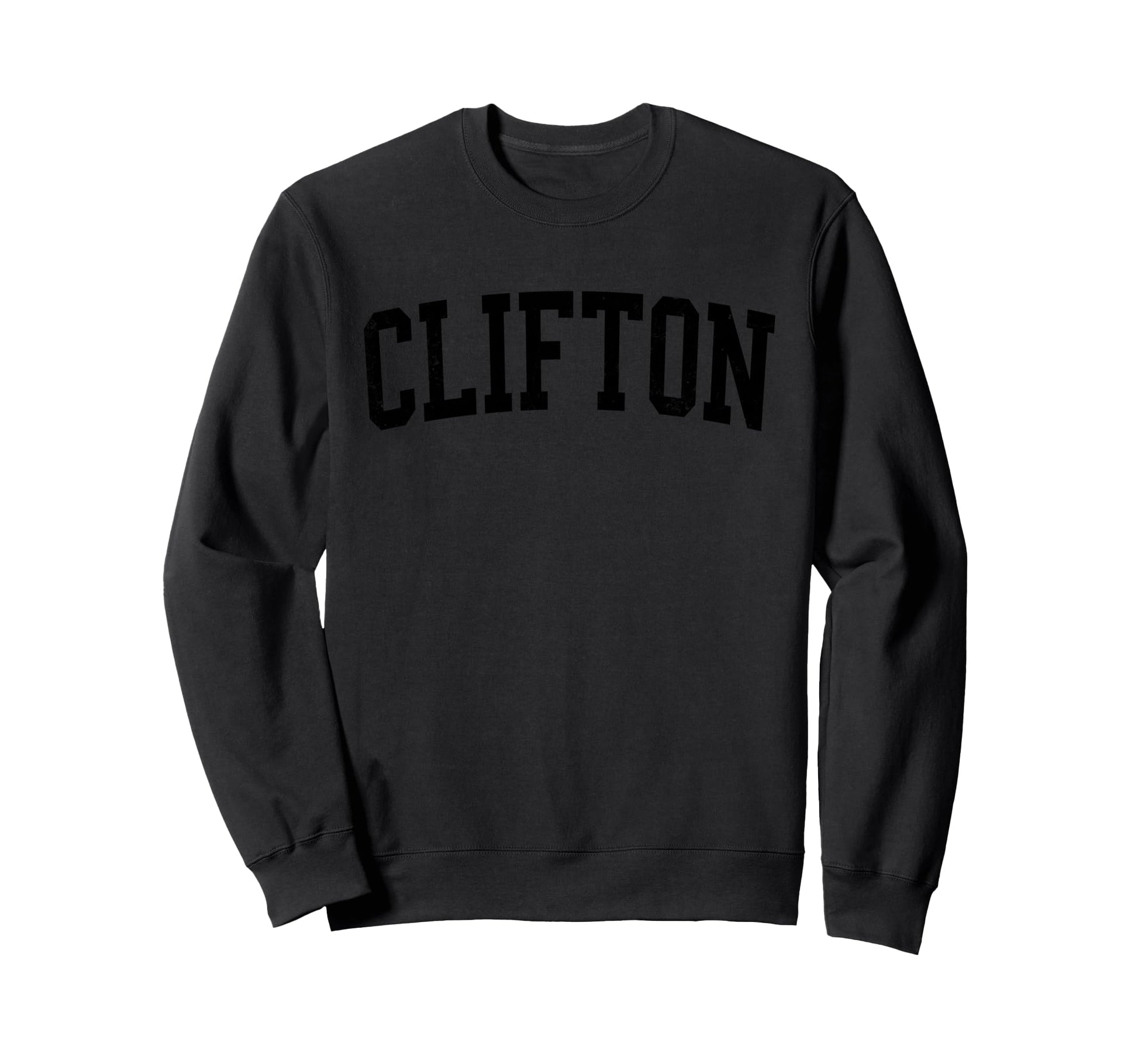 Clifton Nj Distressed Black Varsity Sweatshirt - Trendy Graphic for Adults - T-Shirt, Sweatshirt, Hoodie