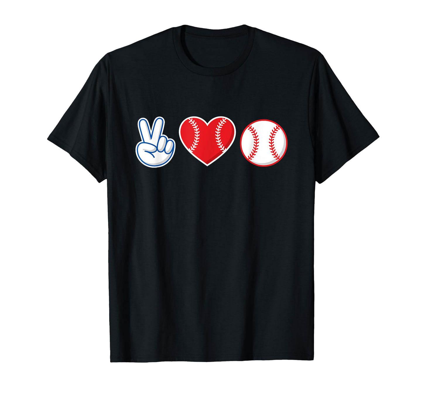 Peace Love Baseball Fan Blue Red White T-Shirt - Graphic Print Unisex - T-Shirt, Sweatshirt, Hoodie