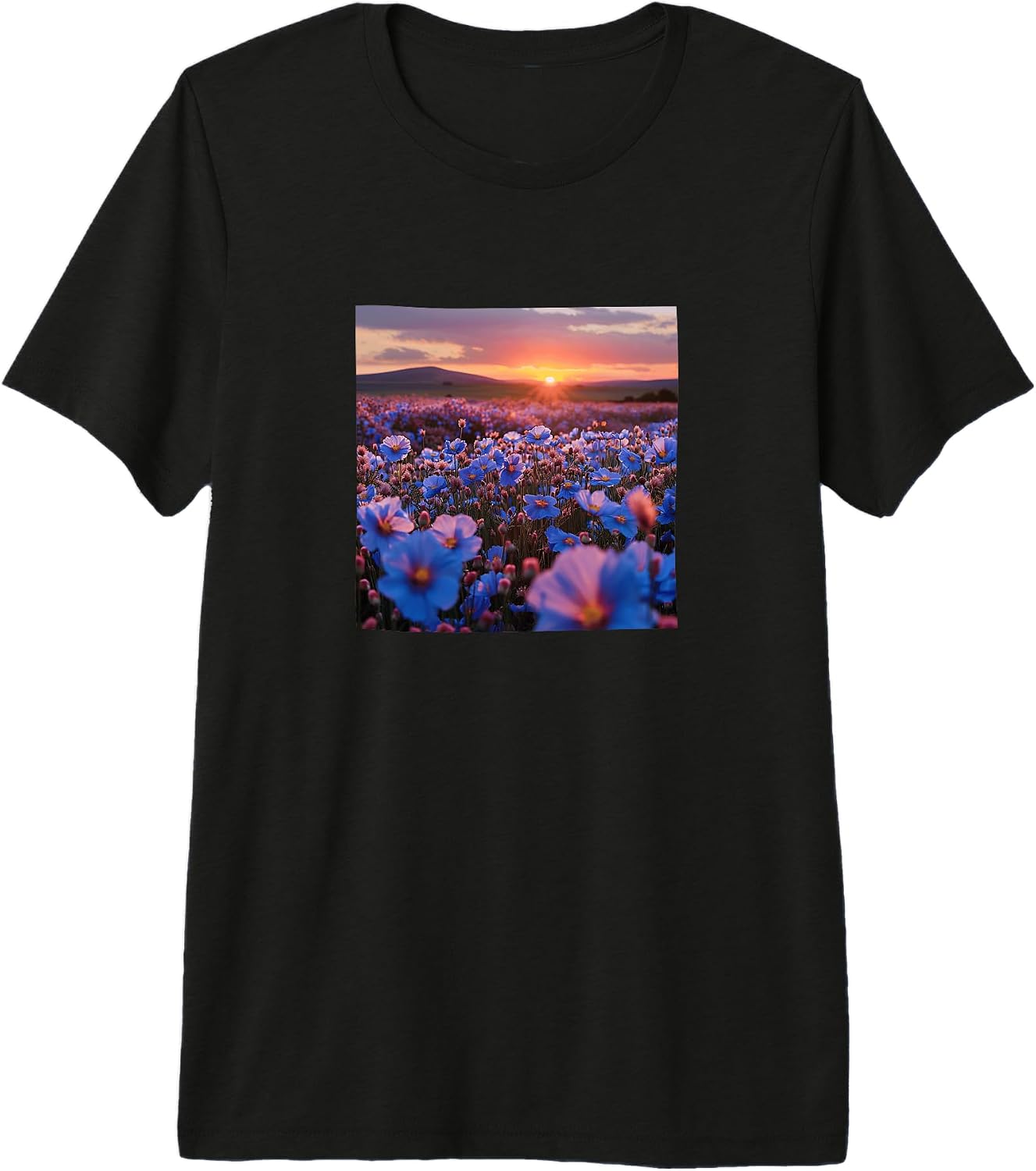 Flax Flower Field Beautiful Sunset Merch - Adult & Kids T-Shirts, Sweatshirts & Hoodies apparel design preview 1