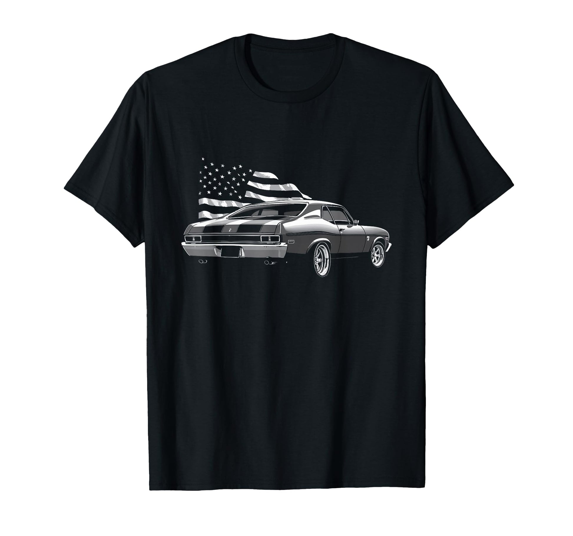 1972 72 Nova Usa Flag Rear View Muscle T-Shirt - Trendy Graphic Men Women - T-Shirt, Sweatshirt, Hoodie
