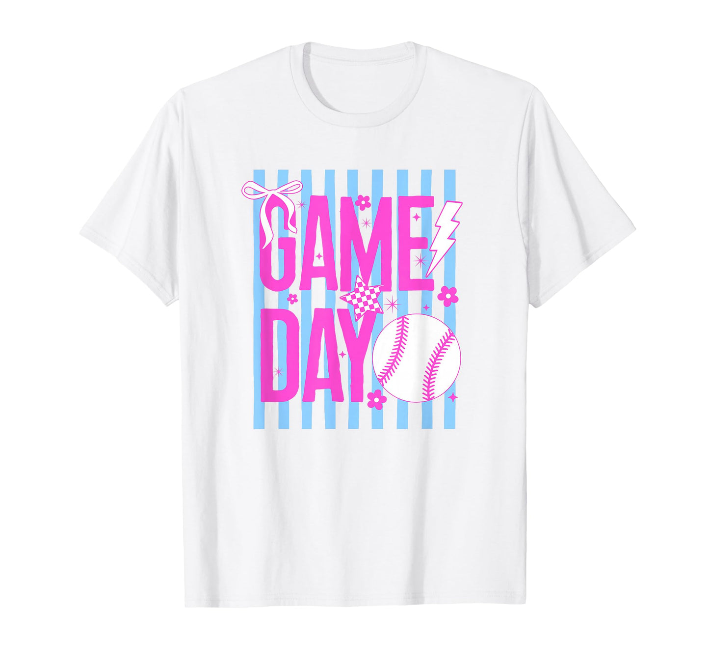 Game Day Baseball Mom Striped Bow T-Shirt - Trendy Graphic Men Women - T-Shirt, Sweatshirt, Hoodie