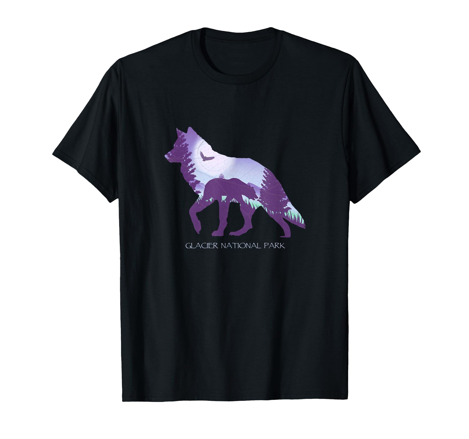 Glacier National Park Wolf Silhouette T-Shirt - Custom Art Print Unisex - T-Shirt, Sweatshirt, Hoodie