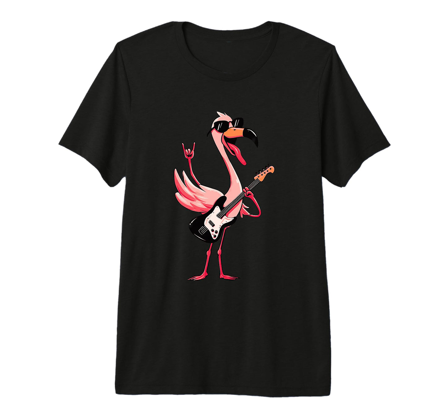 Funny Flamingo Rock Music Guitar Bird T-Shirt - Minimalist Print Unisex - T-Shirt, Sweatshirt, Hoodie