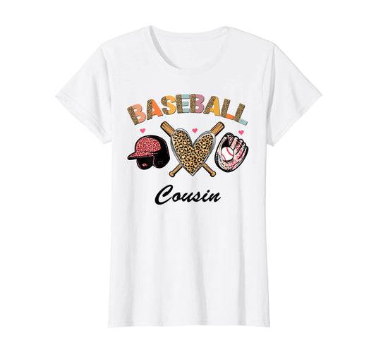 Baseball Cousin Leopard Heart Game Day T-Shirt - Trendy Graphic Men Women - T-Shirt, Sweatshirt, Hoodie