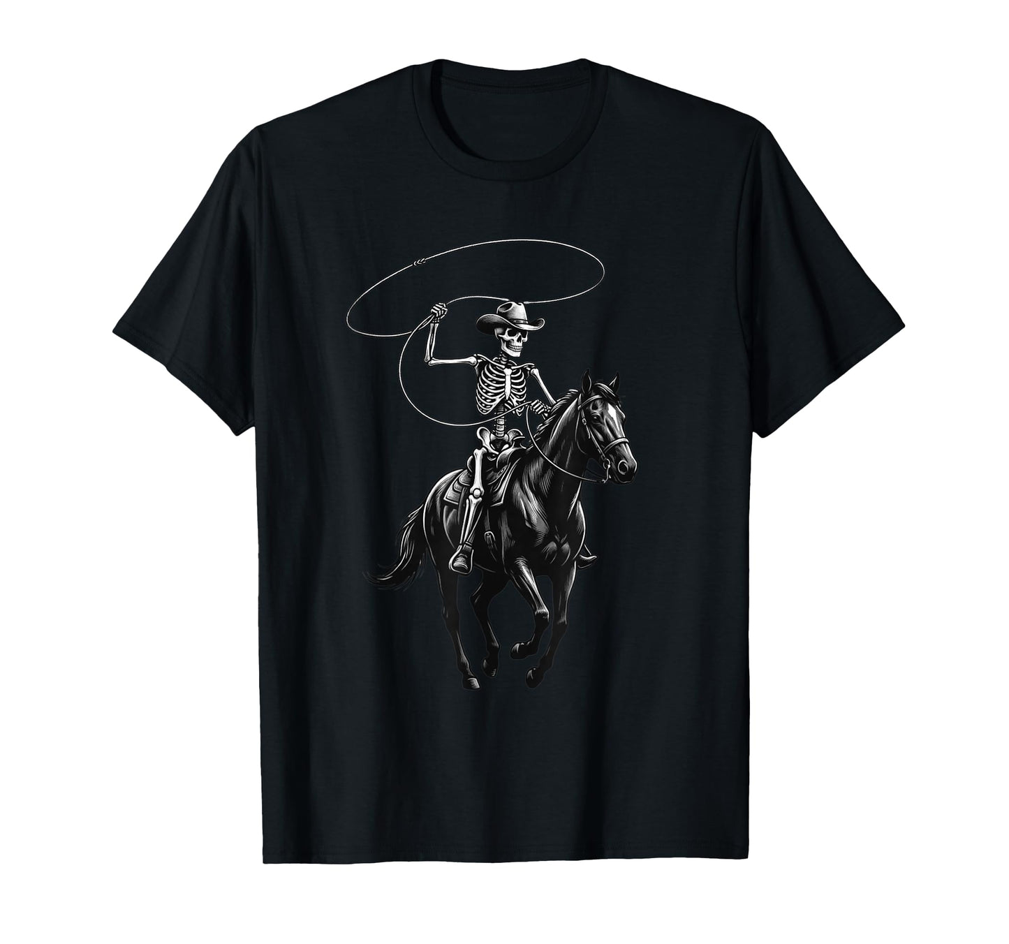 Rodeo Cowboy Skeleton Dark Western T-Shirt - Custom Art Print Men Women - T-Shirt, Sweatshirt, Hoodie