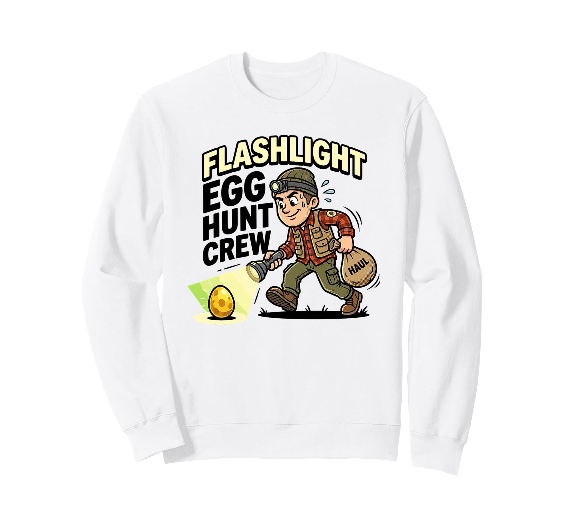 Flashlight Egg Hunt Crew Night Sweatshirt - Unique Graphic Men Women - T-Shirt, Sweatshirt, Hoodie