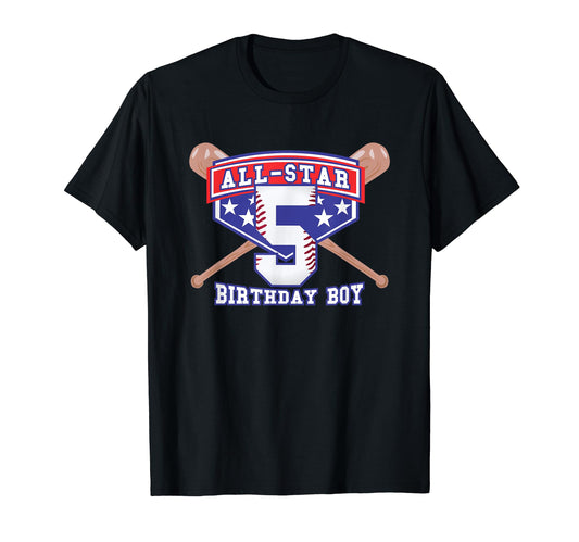All Star Baseball 5 Year Old Birthday T-Shirt - Unique Graphic Unisex - T-Shirt, Sweatshirt, Hoodie
