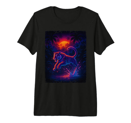 80S Jungle Tiger Vaporwave Aesthetic T-Shirt - Novelty Apparel for Adults - T-Shirt, Sweatshirt, Hoodie
