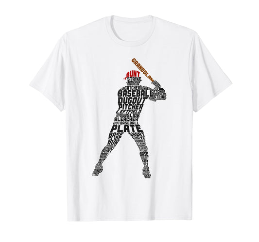 Baseball Fan Word Cloud Batter T-Shirt - Casual Everyday Wear for Adults - T-Shirt, Sweatshirt, Hoodie