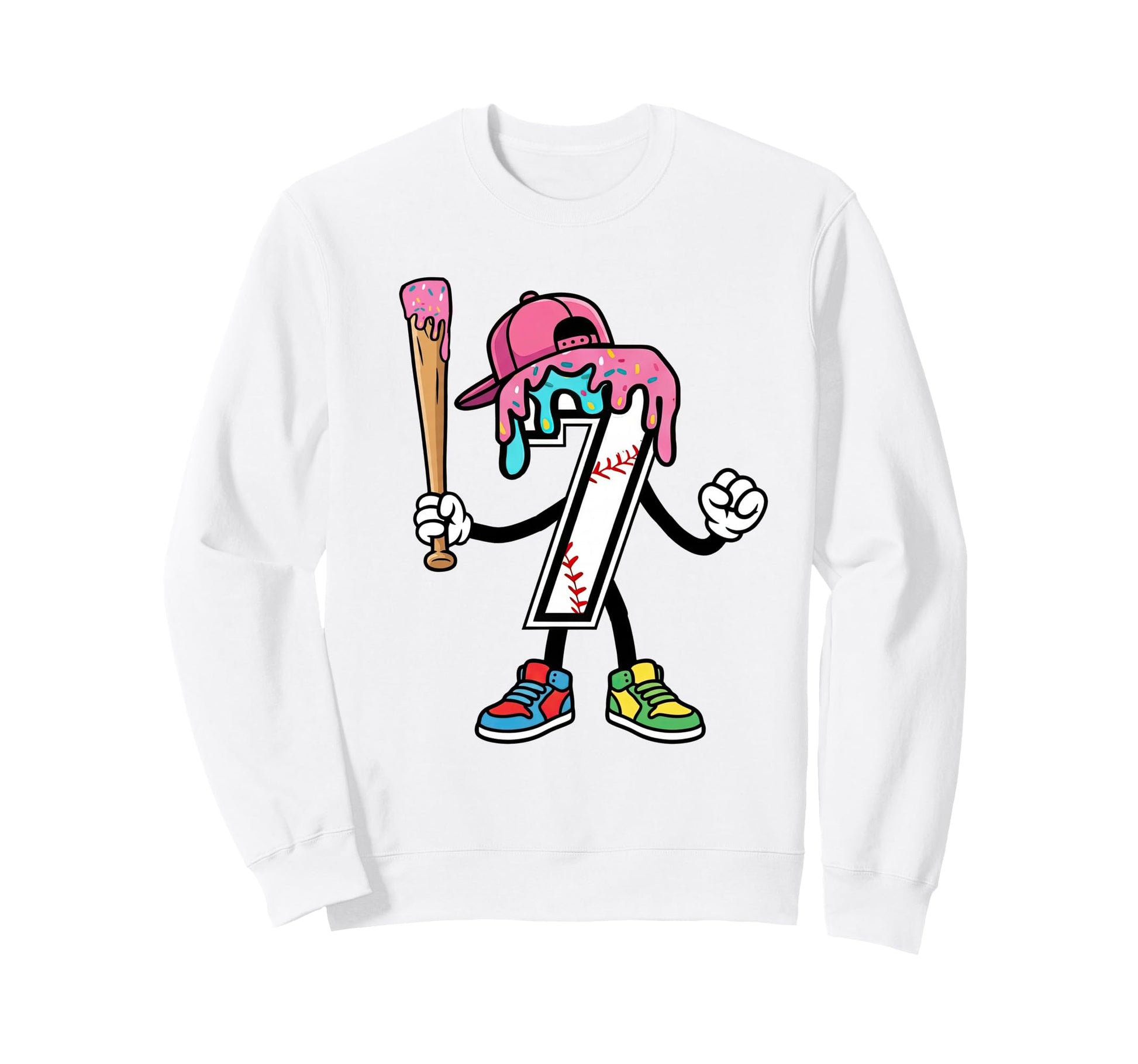 7Th Birthday Baseball Ice Cream Drip 7 Sweatshirt - Novelty Apparel Unisex - T-Shirt, Sweatshirt, Hoodie