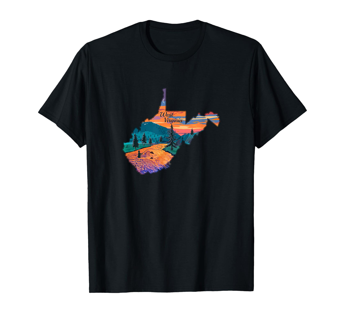 Fish West Virginia State Map Wv Fly T-Shirt - Minimalist Print for Adults - T-Shirt, Sweatshirt, Hoodie