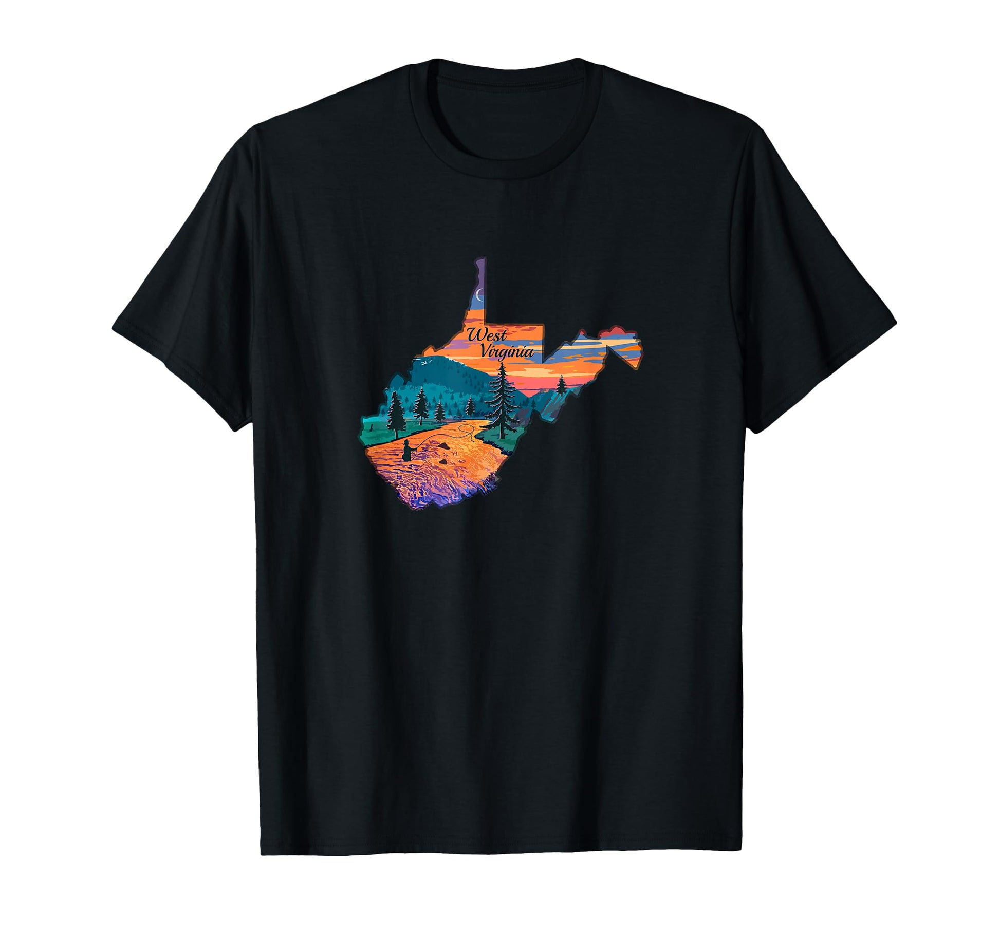Fish West Virginia State Map Wv Fly T-Shirt - Minimalist Print for Adults - T-Shirt, Sweatshirt, Hoodie