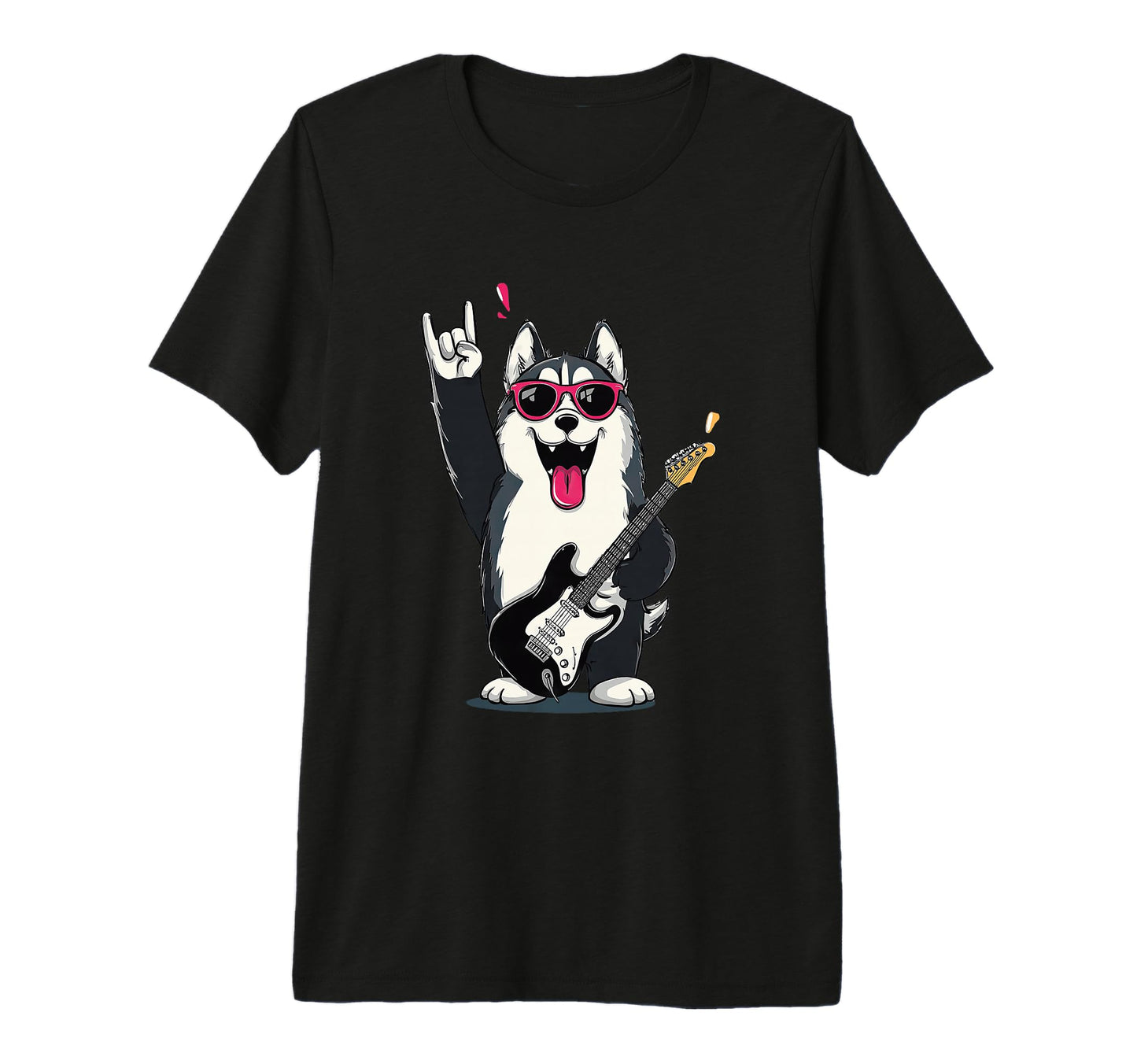 Husky Dog Rock Music Guitar Player T-Shirt - Novelty Apparel for Adults - T-Shirt, Sweatshirt, Hoodie