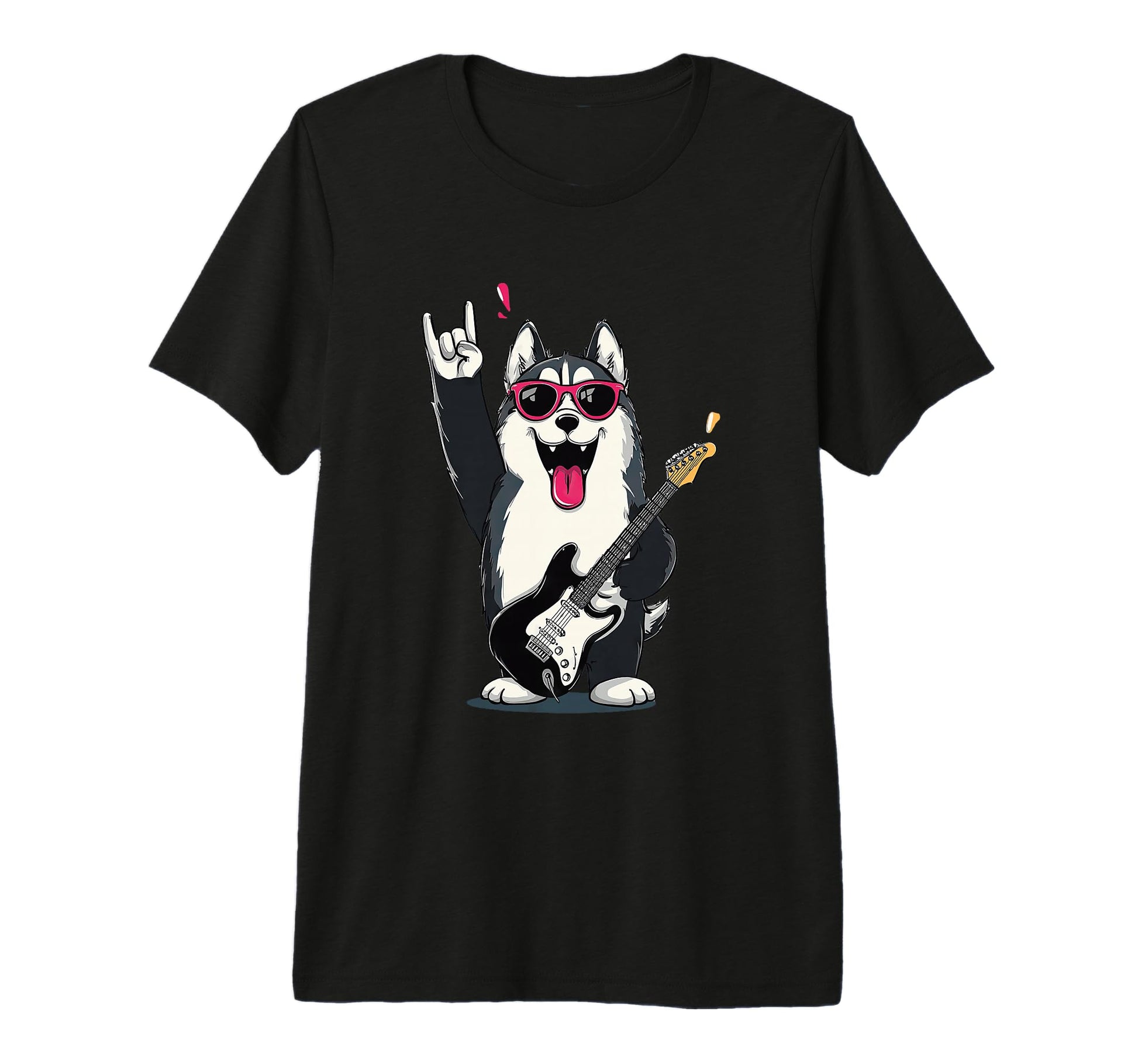 Husky Dog Rock Music Guitar Player T-Shirt - Novelty Apparel for Adults - T-Shirt, Sweatshirt, Hoodie