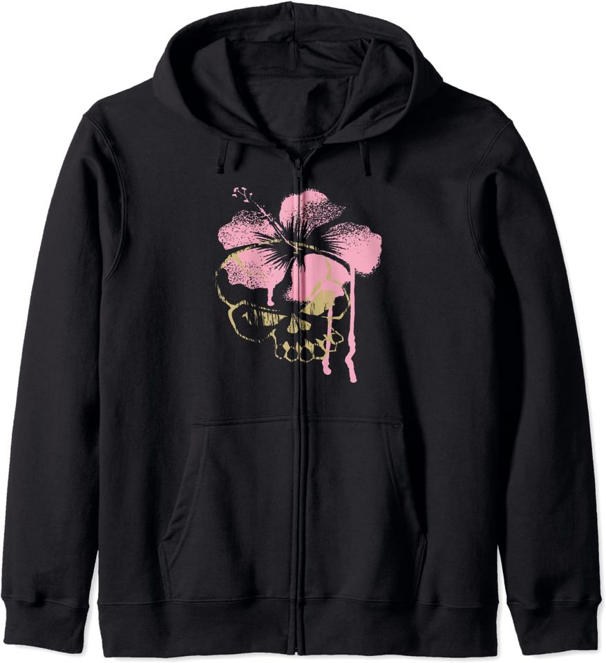 Skull With Flower Pink Graphic Zip - Adult & Kids T-Shirts, Sweatshirts & Hoodies apparel design preview 1