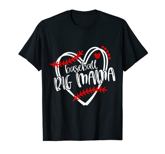 Baseball Big Mama Distressed Heart T-Shirt - Fun Novelty Design for Adults - T-Shirt, Sweatshirt, Hoodie