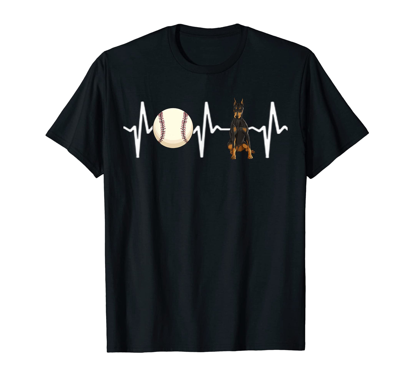 Baseball Doberman Pinscher Heartbeat T-Shirt - Trendy Graphic for Adults - T-Shirt, Sweatshirt, Hoodie