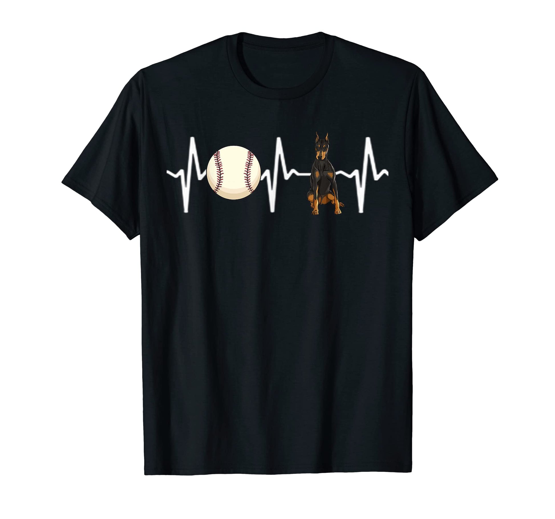 Baseball Doberman Pinscher Heartbeat T-Shirt - Trendy Graphic for Adults - T-Shirt, Sweatshirt, Hoodie