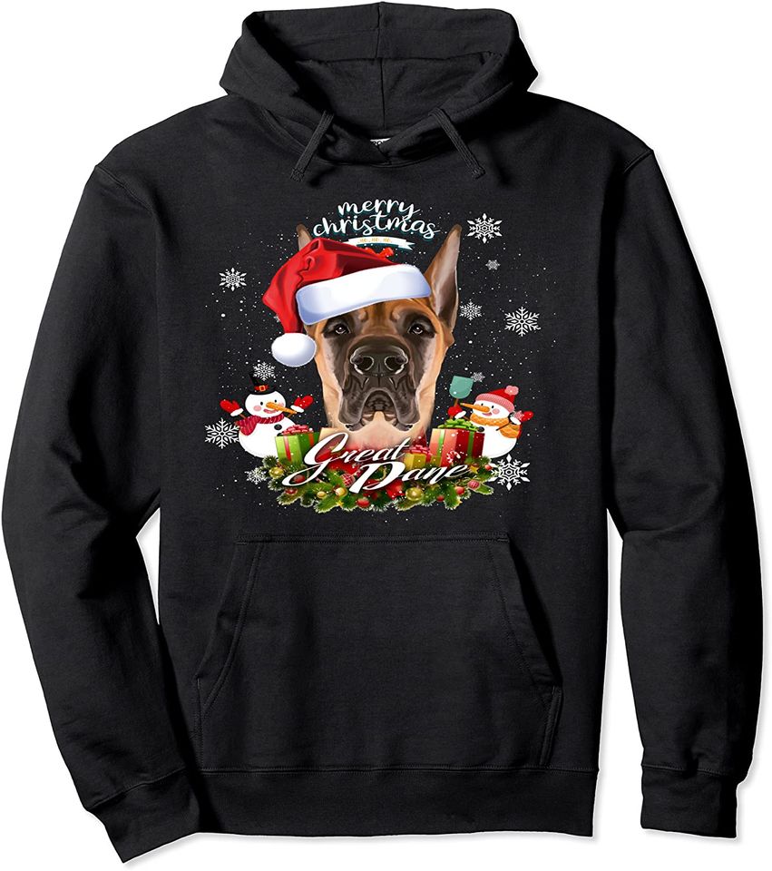 Brown Great Dane Dog Face Christmas Santa Hat - Adult & Kids T-Shirts, Sweatshirts & Hoodies apparel design preview 1