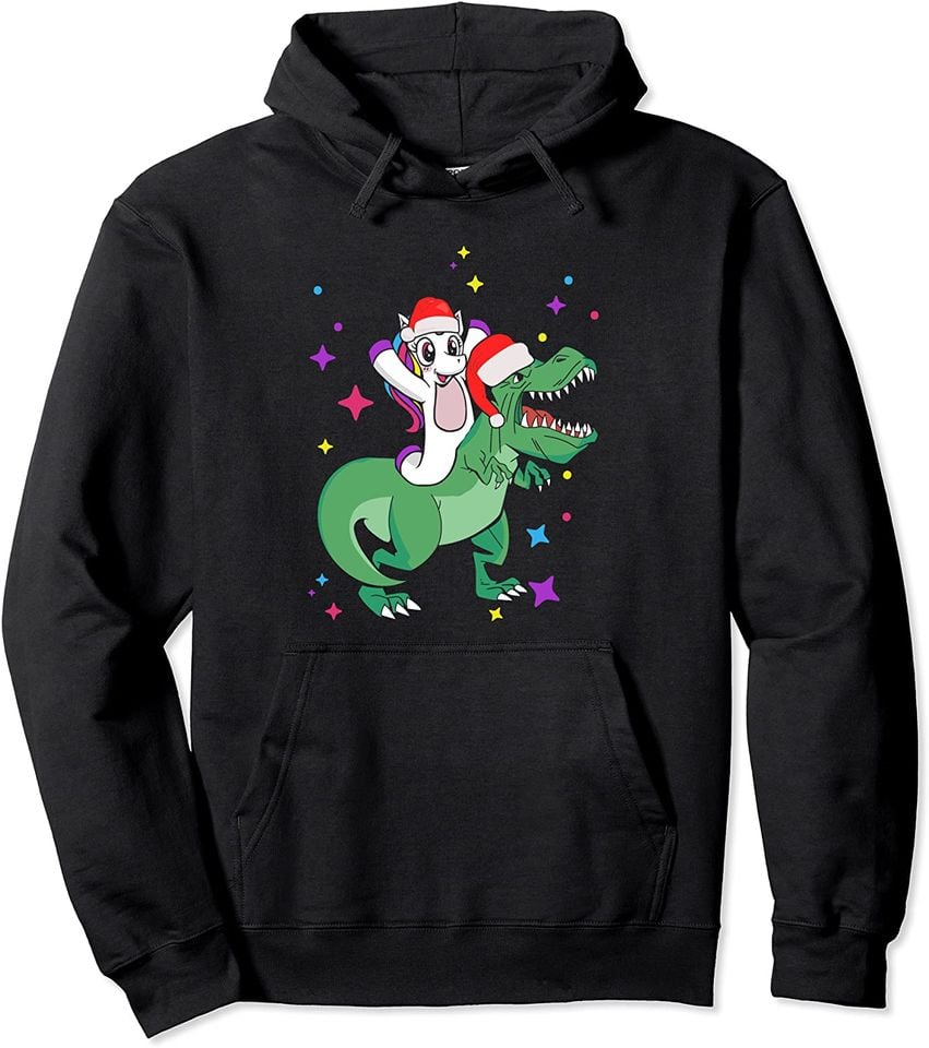 Cute Santa Unicorn Riding Trex Dino Christmas - Adult & Kids T-Shirts, Sweatshirts & Hoodies apparel design preview 1