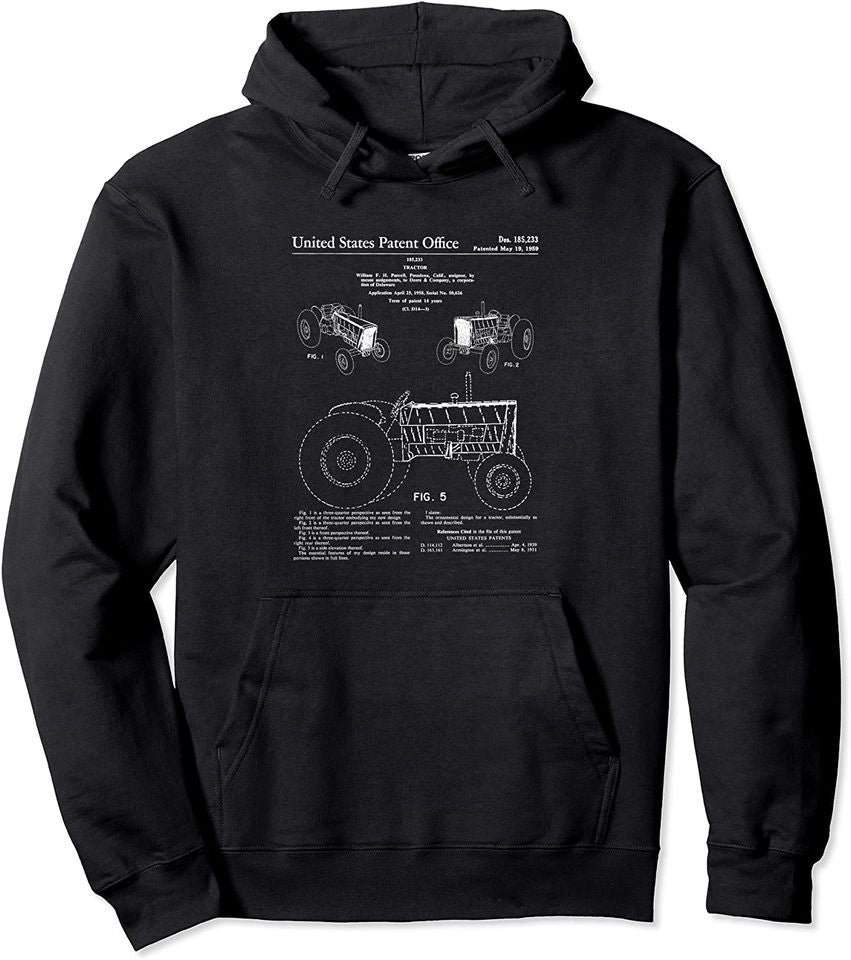 Drawing HoodieVintage 1959 Farm Tractor Patent - Adult & Kids T-Shirts, Sweatshirts & Hoodies apparel design preview 1