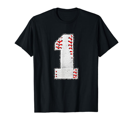 1 Baseball Distressed Number T-Shirt - Trendy Graphic for Adults - T-Shirt, Sweatshirt, Hoodie