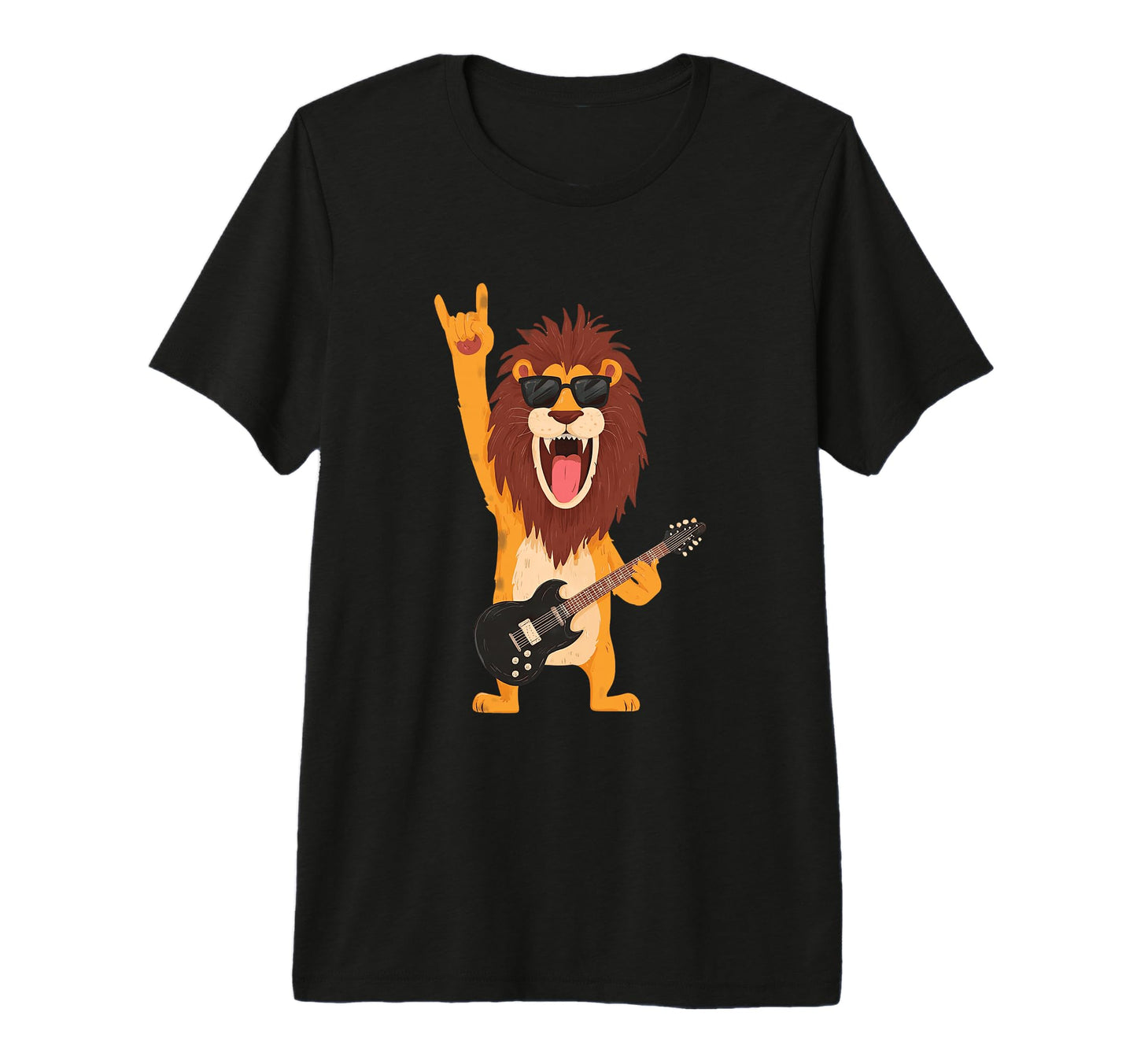 Cartoon Lion Playing Guitar Rock Music T-Shirt - Graphic Print Men Women - T-Shirt, Sweatshirt, Hoodie