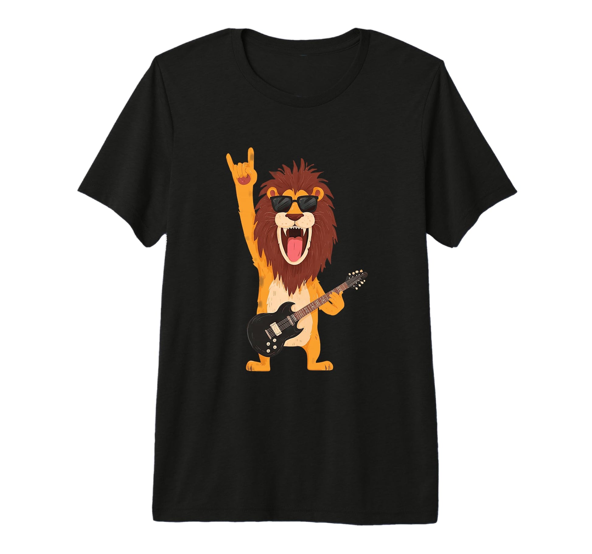 Cartoon Lion Playing Guitar Rock Music T-Shirt - Graphic Print Men Women - T-Shirt, Sweatshirt, Hoodie