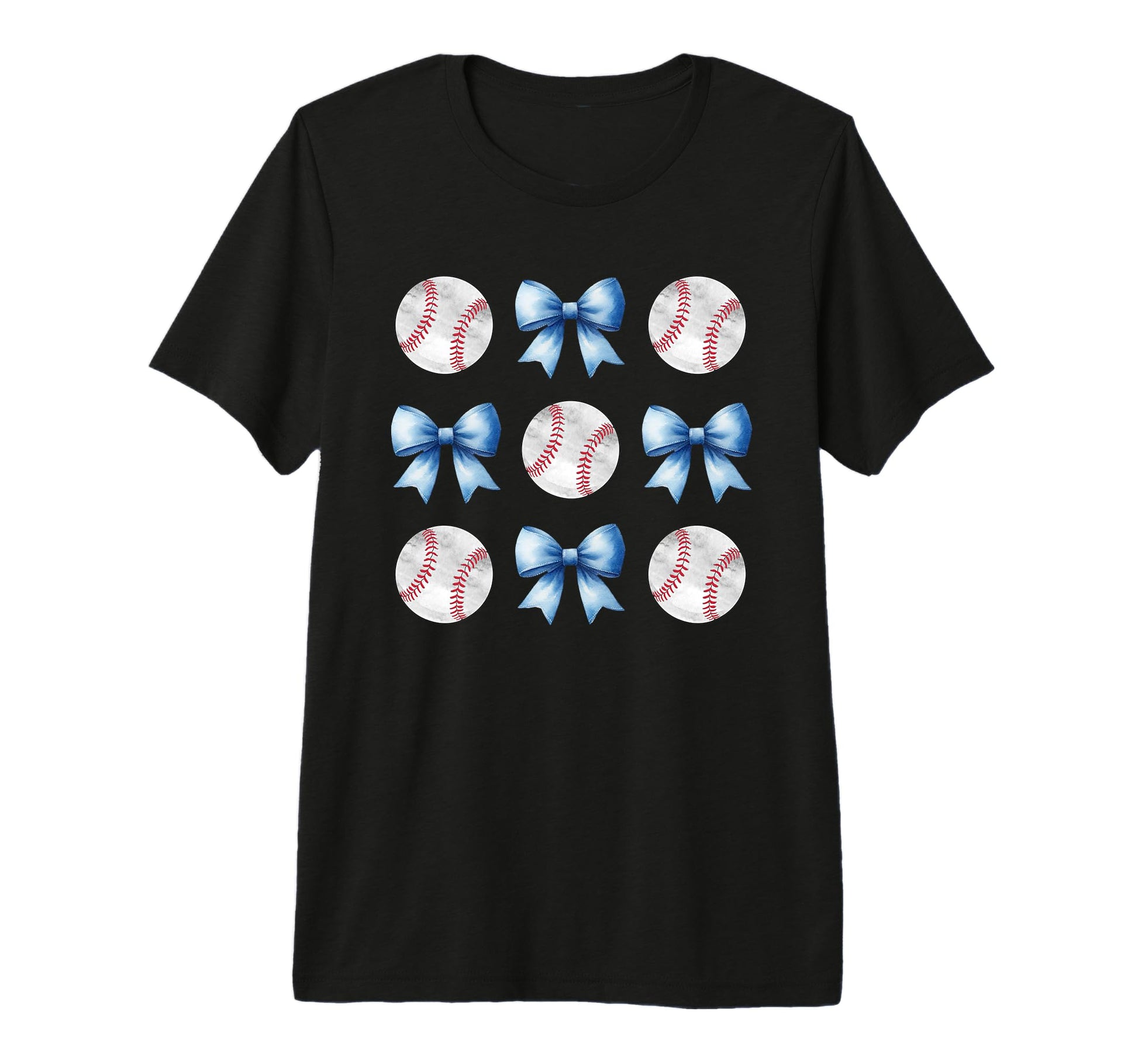 Baseballs Light Blue Bows Ball Mom T-Shirt - Novelty Apparel Men Women - T-Shirt, Sweatshirt, Hoodie