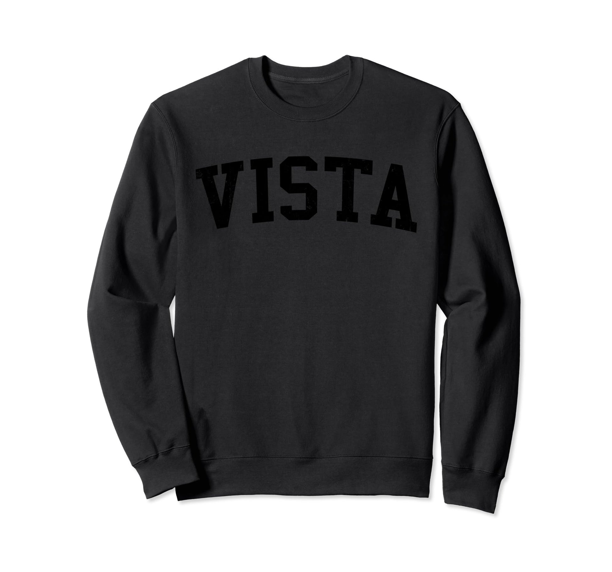 Vista Ca Distressed Black Varsity Sweatshirt - Minimalist Print Men Women - T-Shirt, Sweatshirt, Hoodie