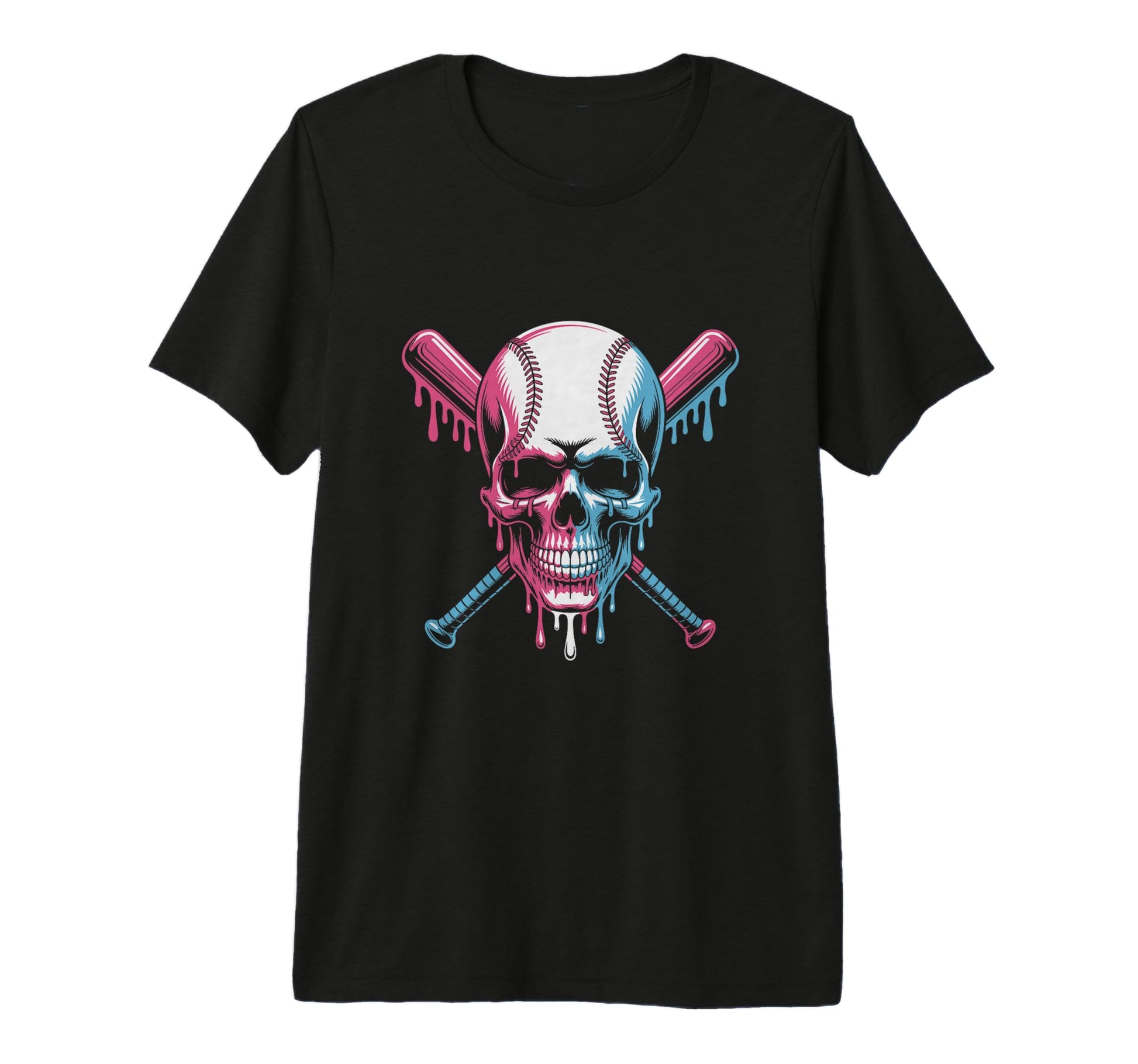 Baseball Skull Dripping Crossed Bats T-Shirt - Novelty Apparel Men Women - T-Shirt, Sweatshirt, Hoodie