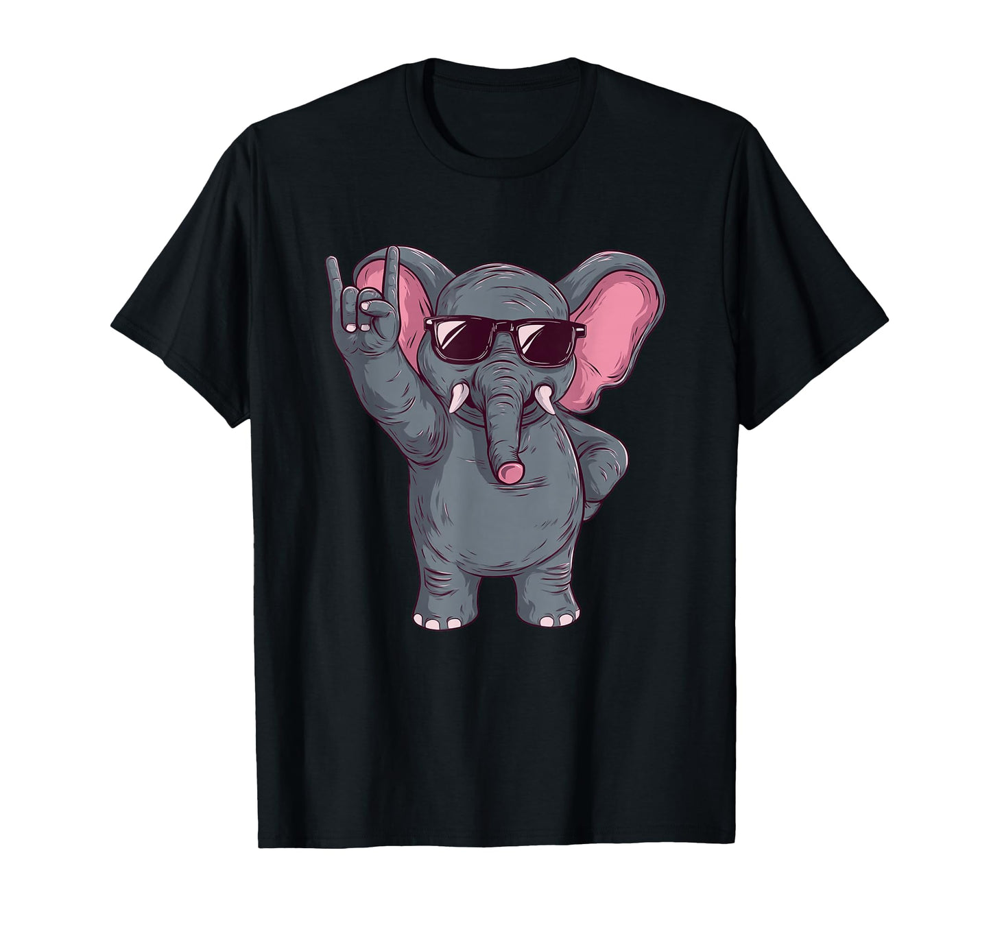 Cartoon Elephant Rock Hand Sign Punk T-Shirt - Custom Art Print Unisex - T-Shirt, Sweatshirt, Hoodie