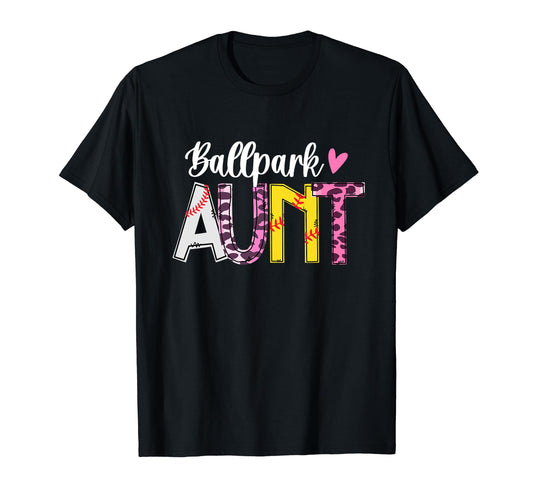 Ballpark Aunt Leopard Baseball Softball T-Shirt - Trendy Graphic Unisex - T-Shirt, Sweatshirt, Hoodie