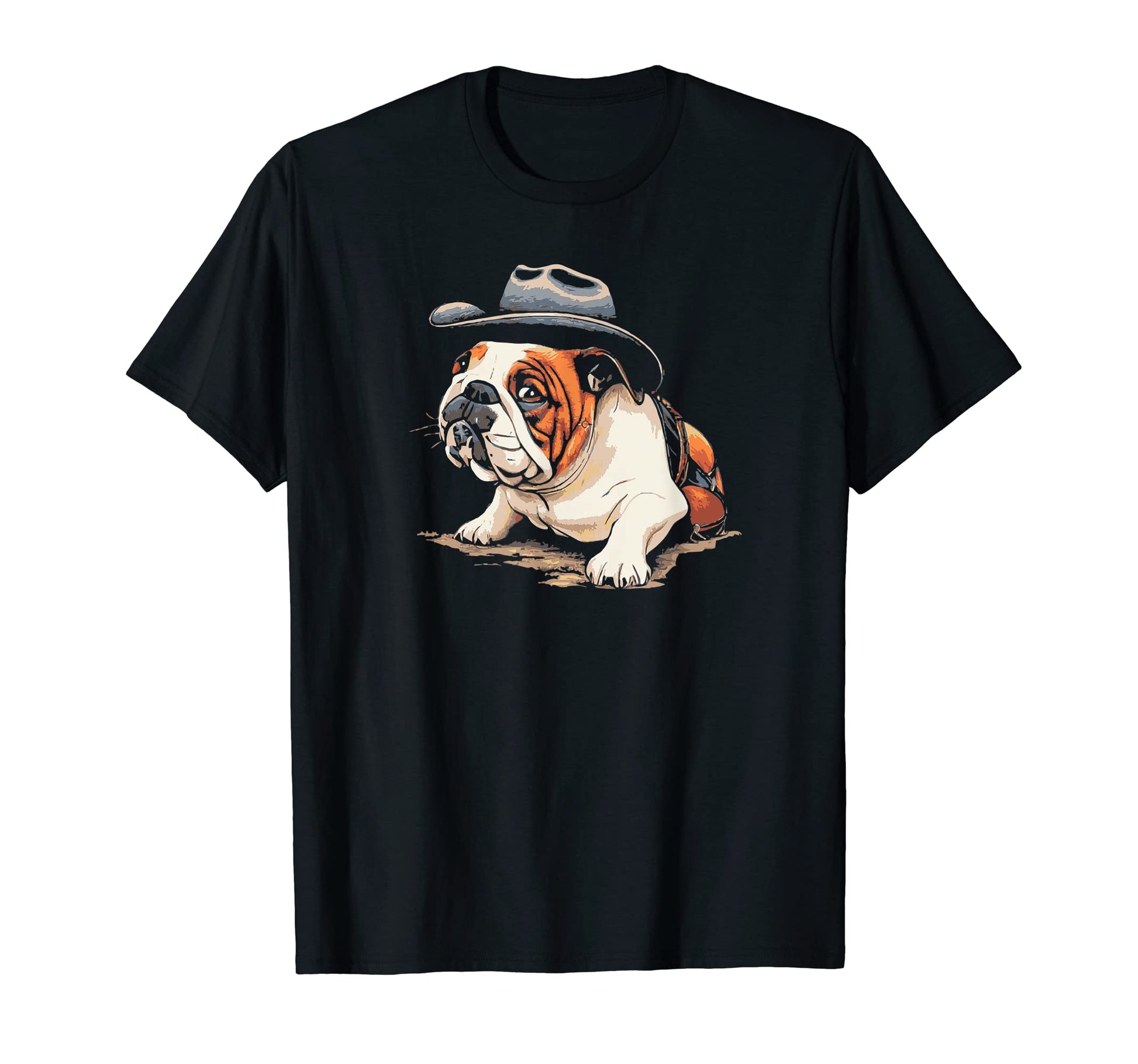 English Bulldog Puppy Cowboy Funny T-Shirt - Casual Everyday Wear Unisex - T-Shirt, Sweatshirt, Hoodie